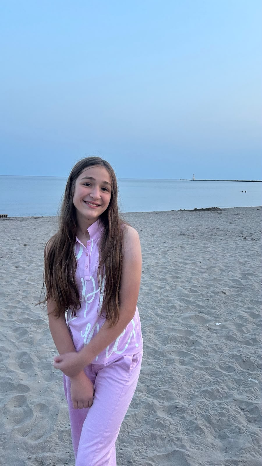 Sham smiling on the beach at dusk