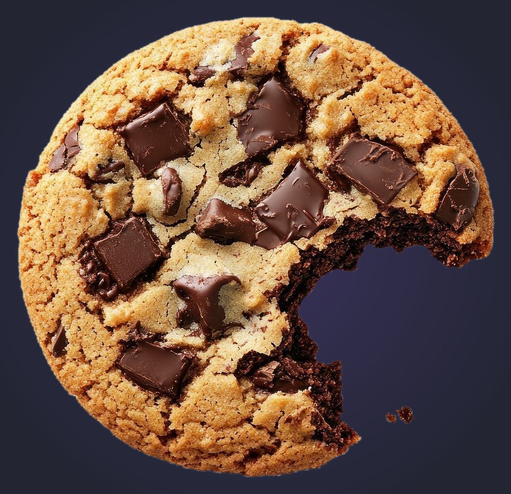 Chocolate chunk cookie with a bite taken out