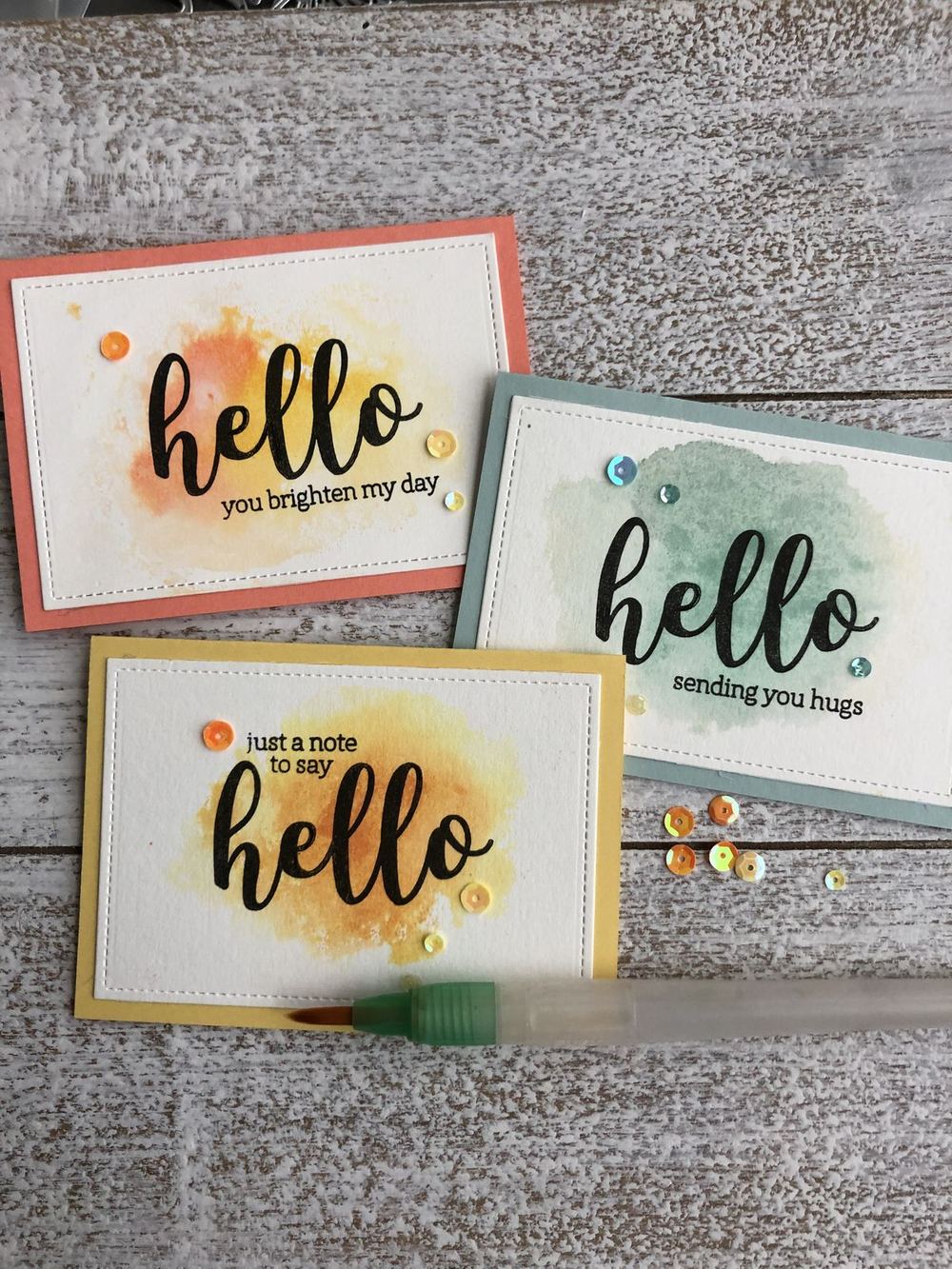 Little Hello Cards, hand-lettered hello cards on watercolour backgrounds